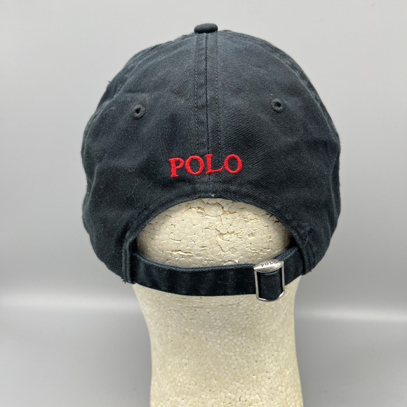 Polo Ralph Lauren Chino Cotton Baseball Cap Black Red Pony Logo Strapback OS - Picture 4 of 6